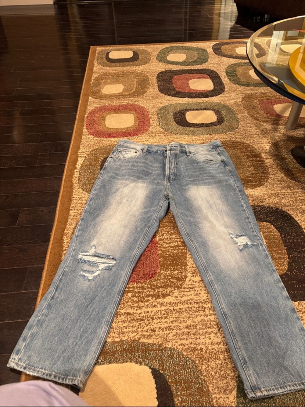 Twelve by Twelve Light Blue Relaxed Jeans with Knee Distressing